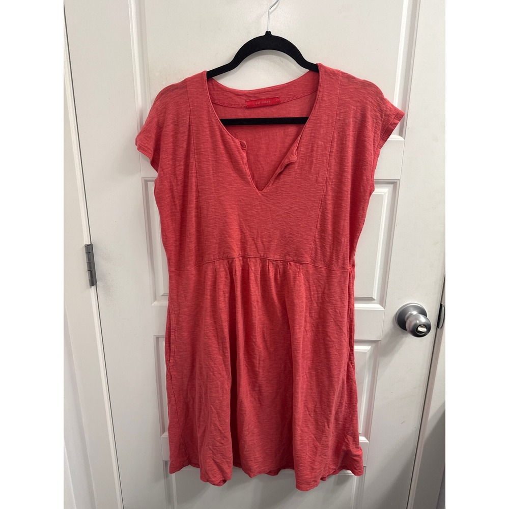 Cut Loose Coral Red Slub Knit Empire Waist Linen Blend Pocket Dress Small